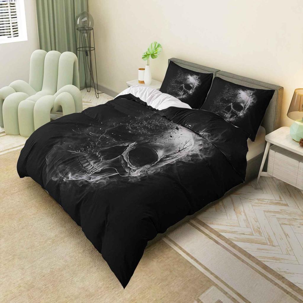 Duvet Cover Set Halloween Smoke Dark Horror Theme Halloween Bedding Set Perfect For Bedroom Living Room Photography Decoration.