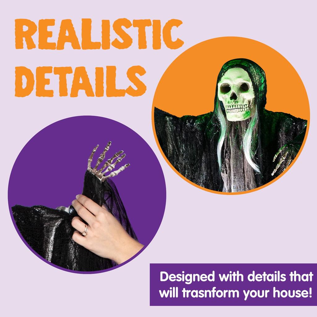 Joyfy 3 Pack Scary Skeleton Ghosts Grim Reapers Halloween Hanging Ghost Decoration for Halloween Indoor Outdoor Yard Decorations