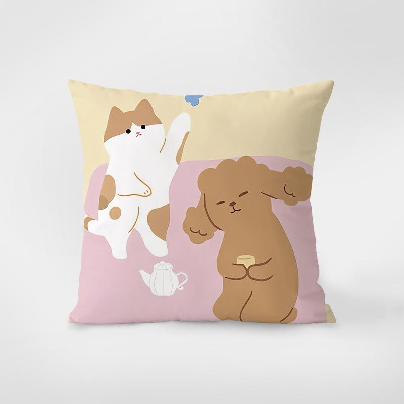 Декоративная наволочка с мультяшным котом и собакой, милая квадратная наволочка, спальня, гостиная 60x60cm