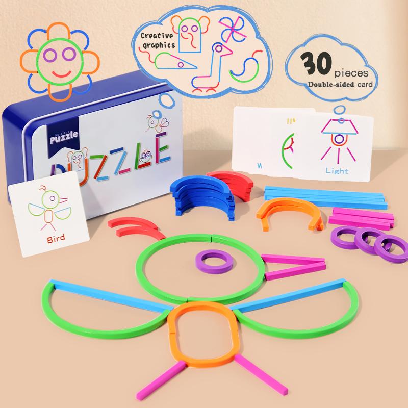 1 Set Montessori Early Educational Toys Wooden Creative Sticks And Rings Iron Box Puzzle Logic Thinking Game For Children