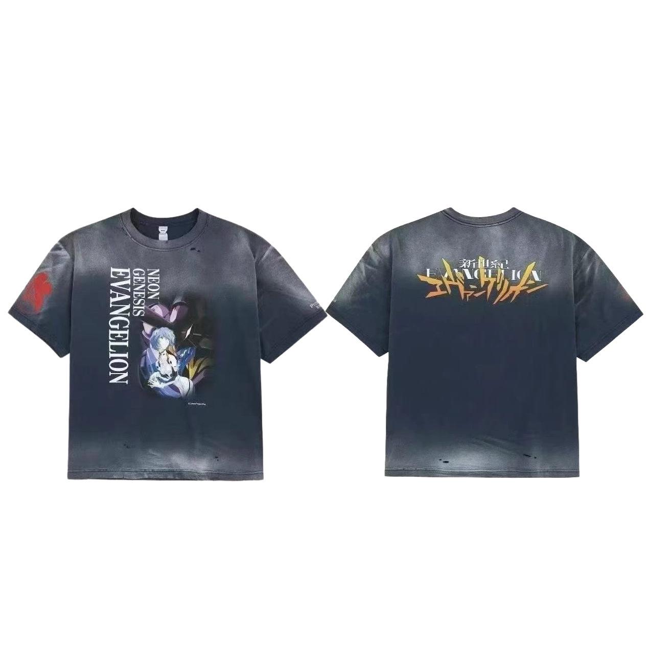 Protocol index talk x EVA joint gradual change old washed animation illustration printing short sleeve S