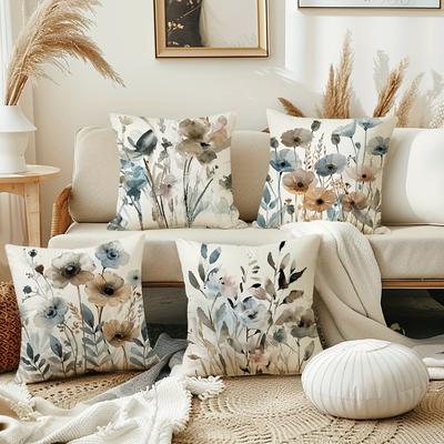 Neutral Watercolor Floral Pattern Printing Pillowcase Living Room Sofa Cushion Cover Home Bedroom Room Decoration 45x45cm