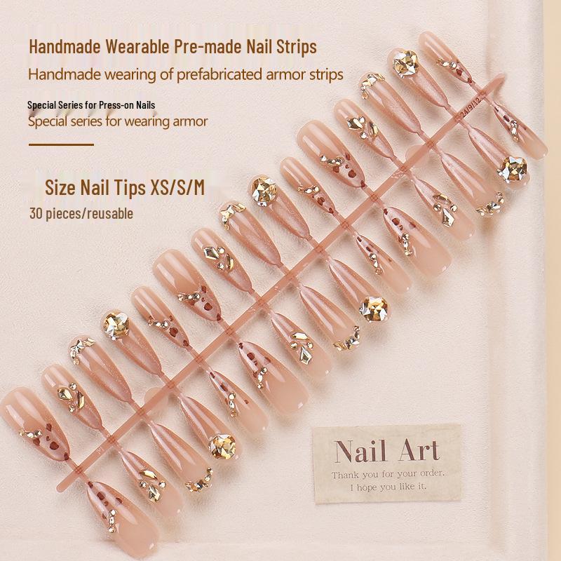 Xiaohongshu High-End Leopard Rhinestone Wearable Nail Art Stickers - Pre-Made Spicy Girl Style False Nail Strips