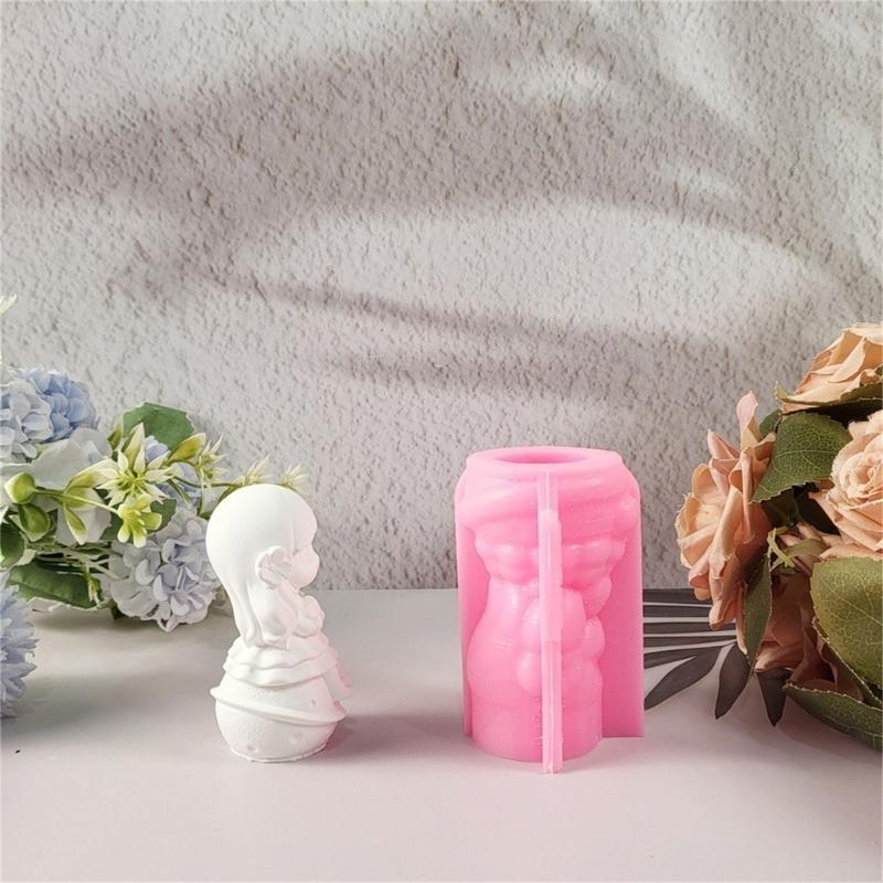 J0MC Little Girl Statue Silicone Molds for Epoxy Resin Princess Figurine Gypsum Silicone Mold Soap Making Molds