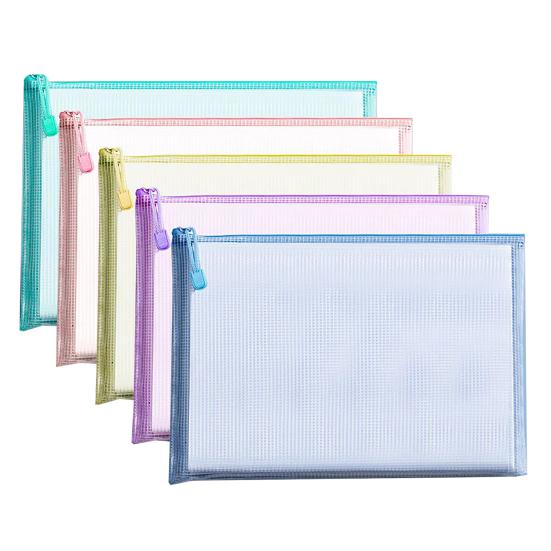 5 Pcs Mesh Zipper Bag A4 Letter Size Document Pouch Clear Plastic Waterproof Mesh Bag for Office School Travel