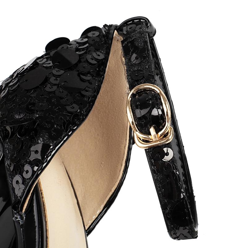 Mode Damen Neu Frühling/Sommer Nachtclub Echtes Leder Pailletten Elastisch Wasserdicht Plateau Bag Heel Großer Hoher Absatz Baotou Sandalen