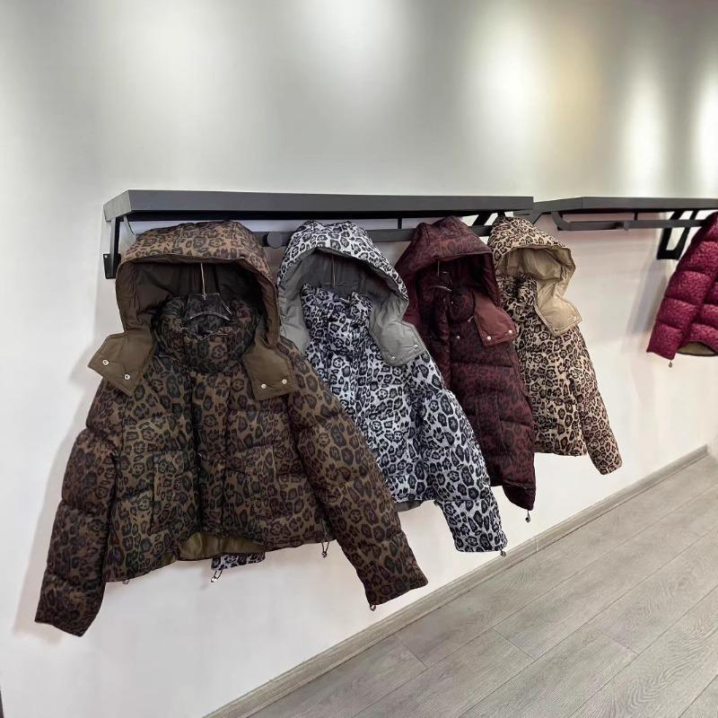Short Leopard Print Cotton Clothes Women's Hooded Simple and Fashionable Design Sense Loose Personalized Cotton Coat