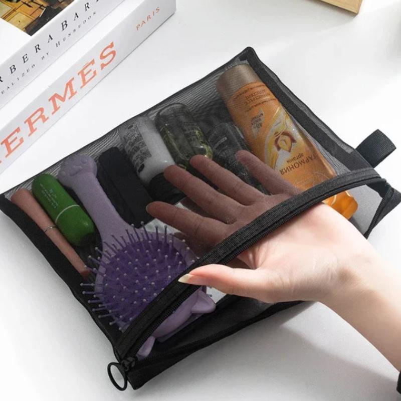 1pcs Mesh Clear Cosmetic Bag Small Large Black Makeup Bag Portable Travel Toiletry Organizer Case Lipstick Storage Pouch