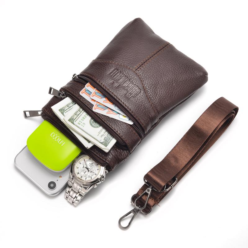 Genuine Leather Men's Crossbody Bag  Business Messenger Bag Mini Large Capacity Waist Pack