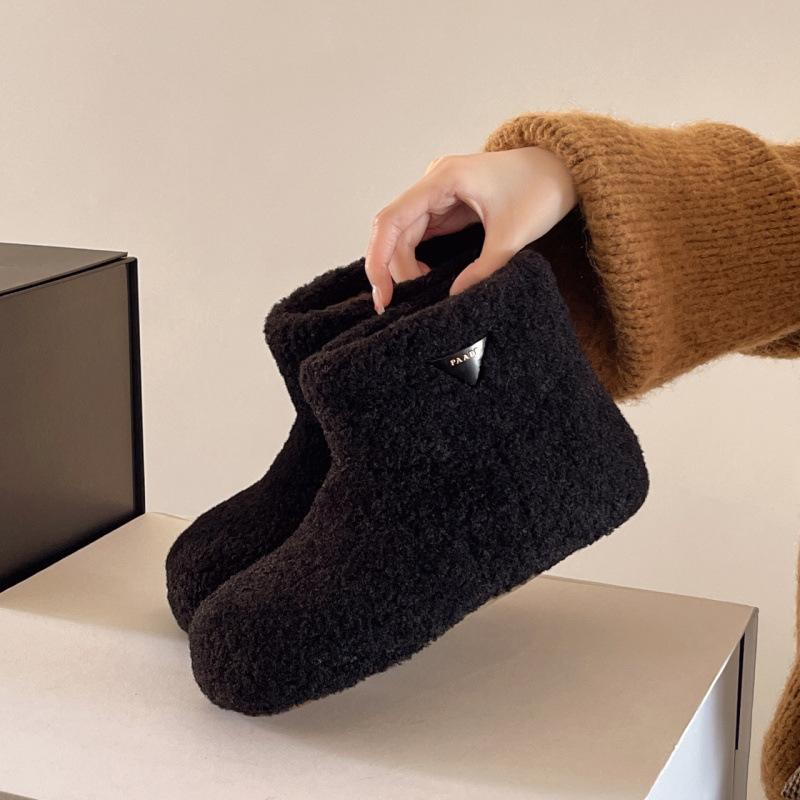 Winter fluffy cotton shoes with heightening and velvet new round head warm non-slip thickened snow boots