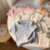 Summer Girls Lace T-shirt Kids Loose Casual Solid Color Short Sleeves Crewneck Tops Baby Girl Cotton Tees Kids Clothes