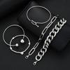 5pcs Vintage Exaggerated Minimalist Heart Bracelet Set Boho Chunky Silver Color Thick Chain Bead Bracelets For Women Jewelry New