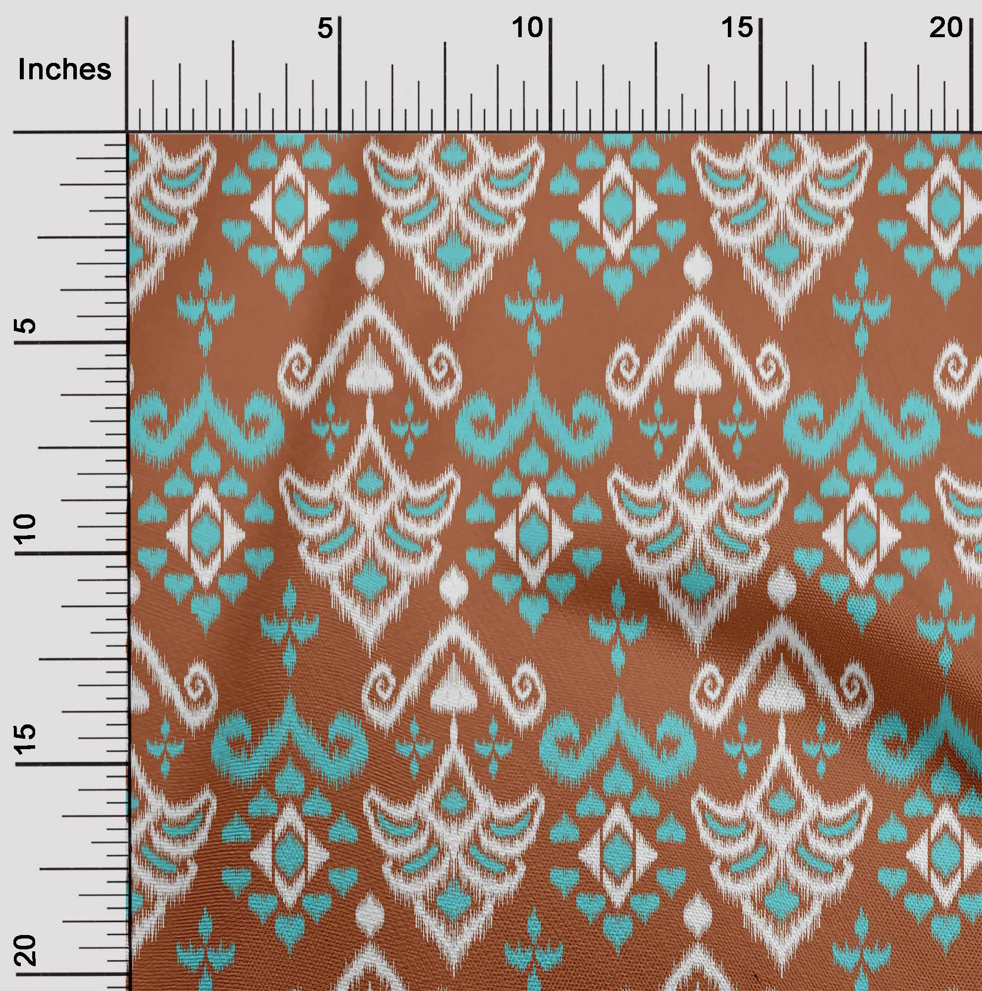

oneOone Cotton Flex Fabric Damask Ikat Тканина з принтами на ярди шириною 40 дюймів 42 Inch Wide - Viscose Chiffon іржі коричневого кольору