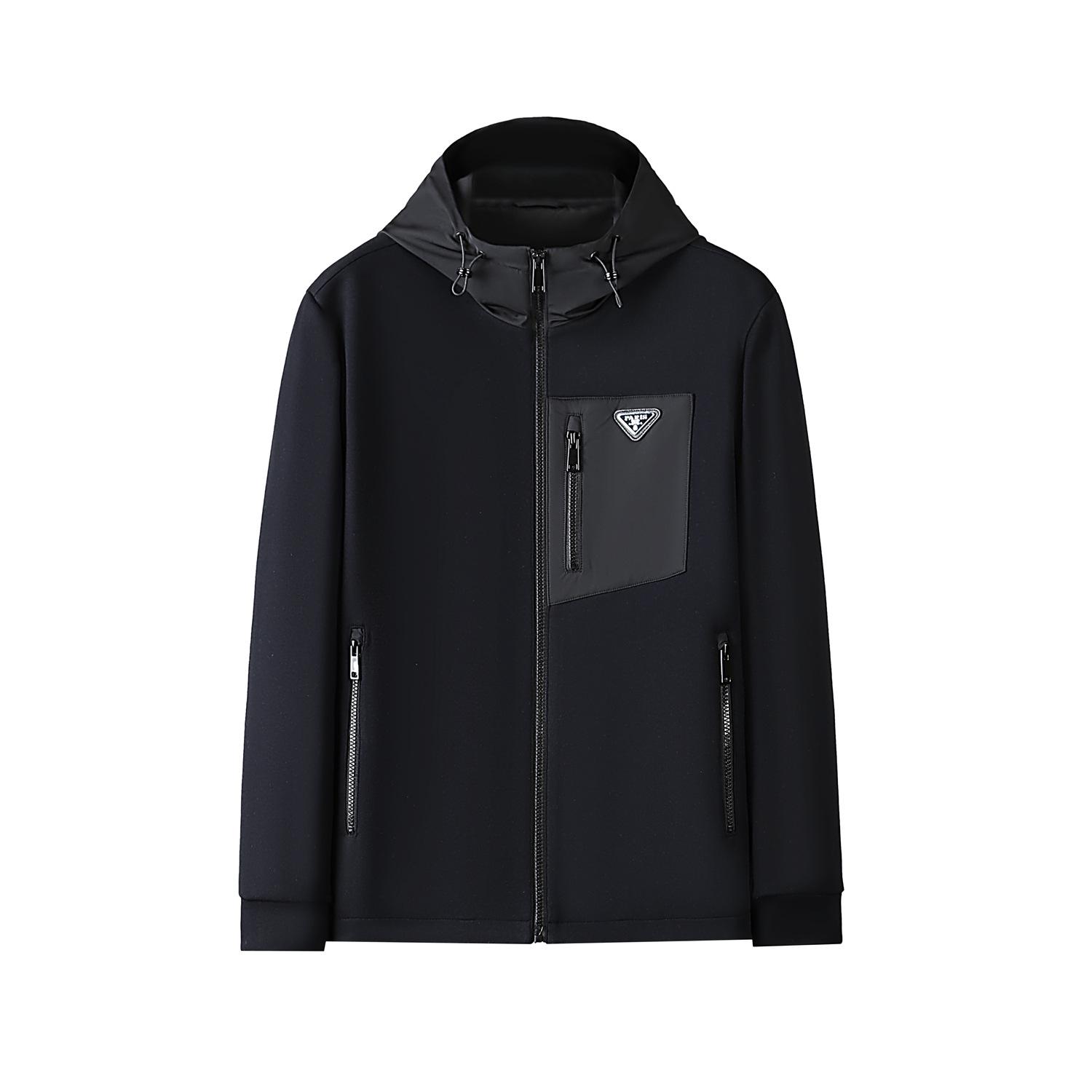 Men s Color Block Badge Casual Hooded Sweatshirt Jacket L чёрный