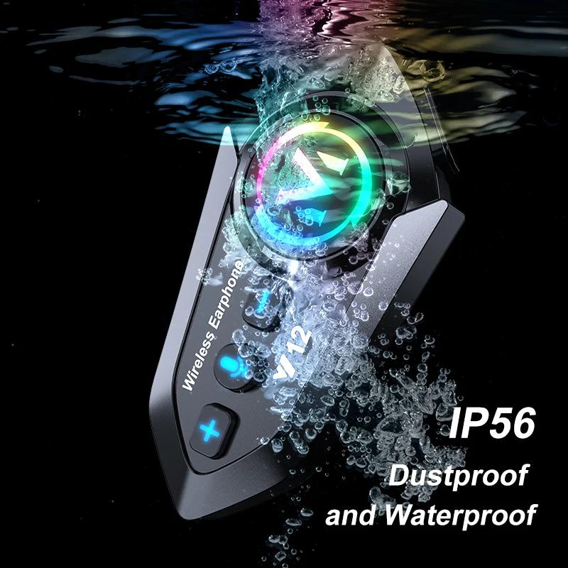 Motorcycle Helmet Bluetooth Headset BT5.4 Handsfree Call Wireless Noise Reduction Waterproof Headphone with RGB Light