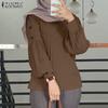 Women Casual Round Neck Solid Color Long Sleeve Blouse