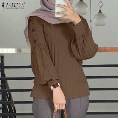 Camicetta casual da donna a maniche lunghe con scollo rotondo e tinta unita