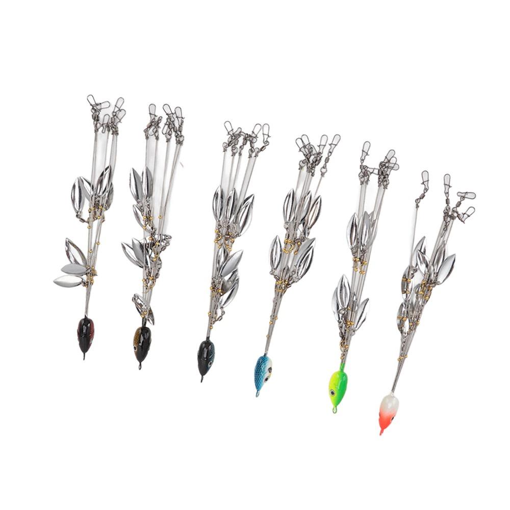 6PCS Simulated 5 Arms Umbrella Fishing Rig 3D Stainless Steel Alabama Umbrella Rigs Wtih 8 Blades Umbrella Rig Kit Fishing Bass