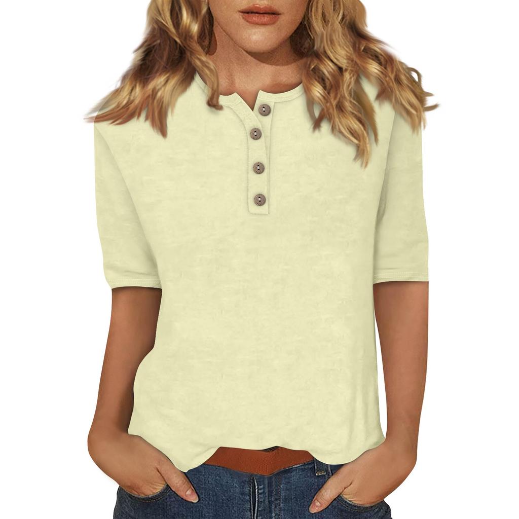 Top da donna casual a manica 3/4 con colletto button-down per uso quotidiano