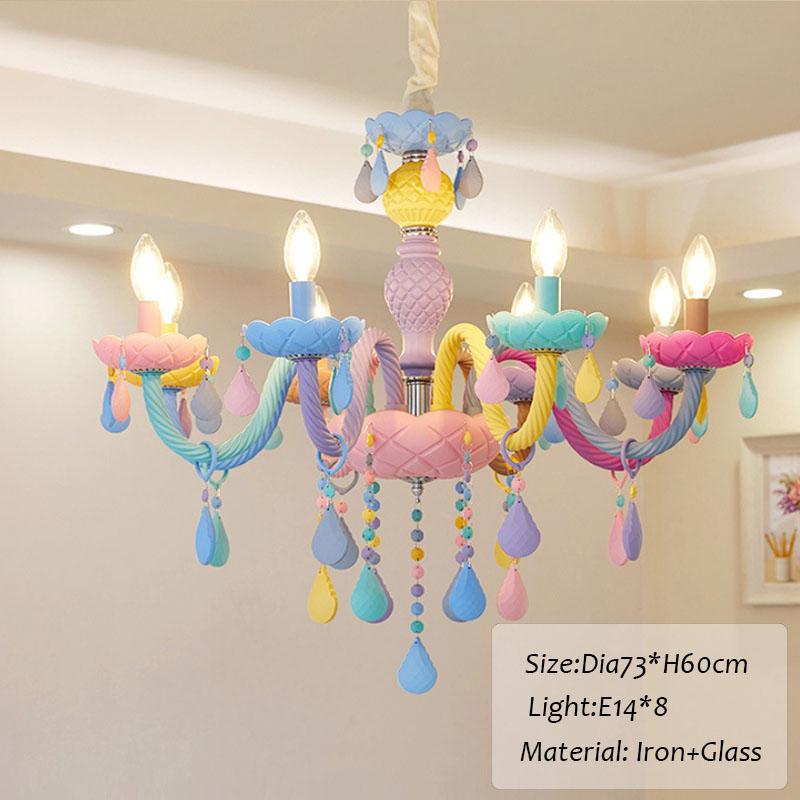 Crystal Led Chandelier European Candle Lustre Restaurant Bedroom Children Room Light American Girl Princess Makaron Pendant Lamp