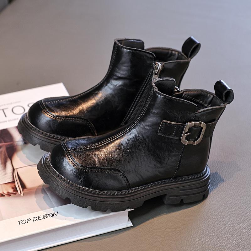 Winter Neuer Stil Jungen Kurzstiefel; Warme Prinzessinnen-Lederstiefel mit Fellfutter für Mädchen; Baumwollstiefel für mittelgroße und große Kinder