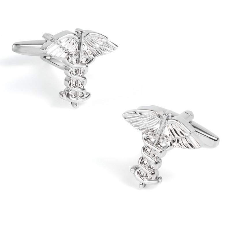 Electroplated Silver Double Snake Staff Reverse Cross Shaped Metal Cufflinks Men's French