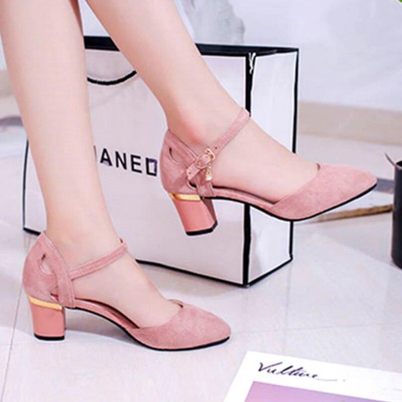 

Женские классические розовые туфли на квадратном каблуке для офиса, женские черные туфли-лодочки из флока для вечеринок на каблуке