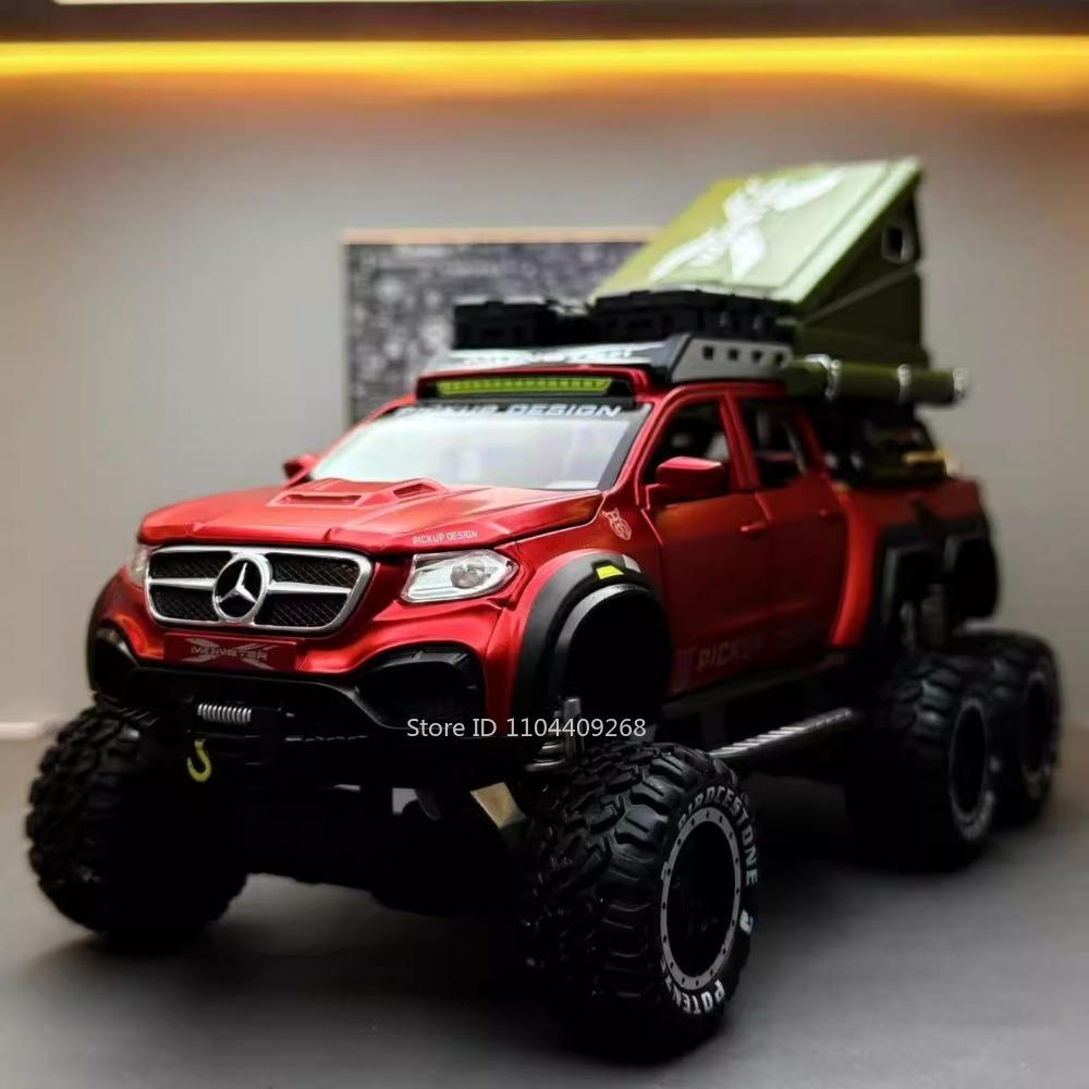 1:28 Scale UNIMOG Motorhome X-Class 6x6 U5000 Car Model Toy Sound Light Pull Back Doors Opened Off-road Vehicle Models Boys Gift