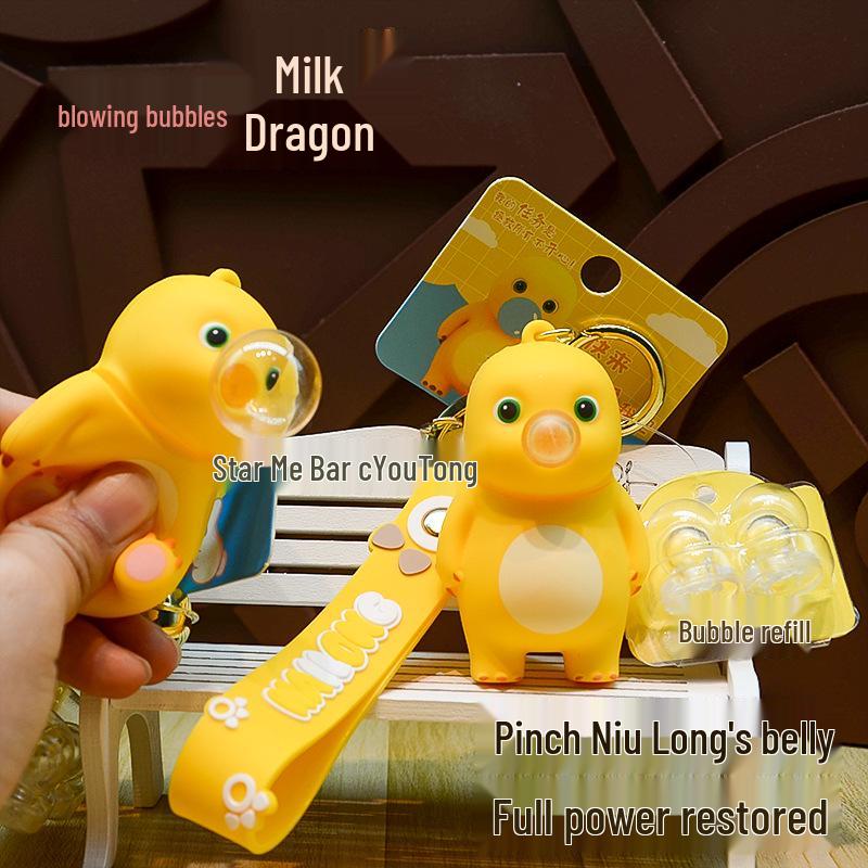 Genuine Decompression Bubble Blowing Milk Dragon Keychain - Cute 3D Toy for Backpacks, Women & Men