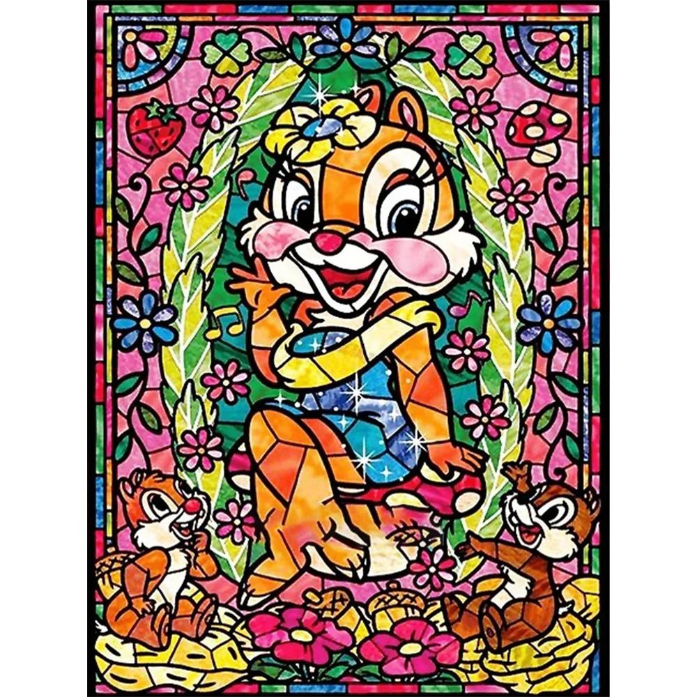 

Disney Diamond Painting ChipnDale Chris Stained Glass Artwork Cute DIY Rhinestone Mosaic Cross Stitch Kit Embroidery Gift, Home Decor Round 20x30cm