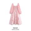 Spring 2025 European & American Style Women's Jacquard Dress with Square Neck & Bubble Sleeves