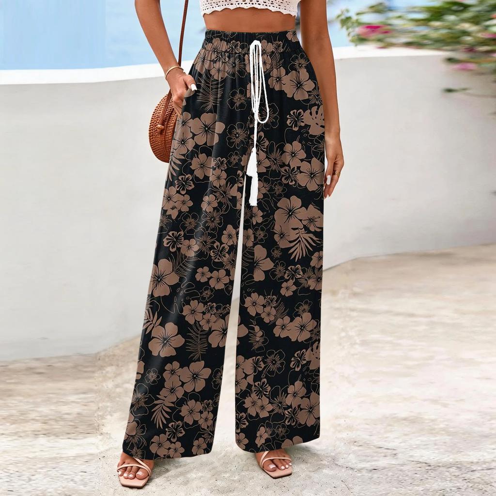 Women's Wide-Leg Casual Flowy Floral Print Pants