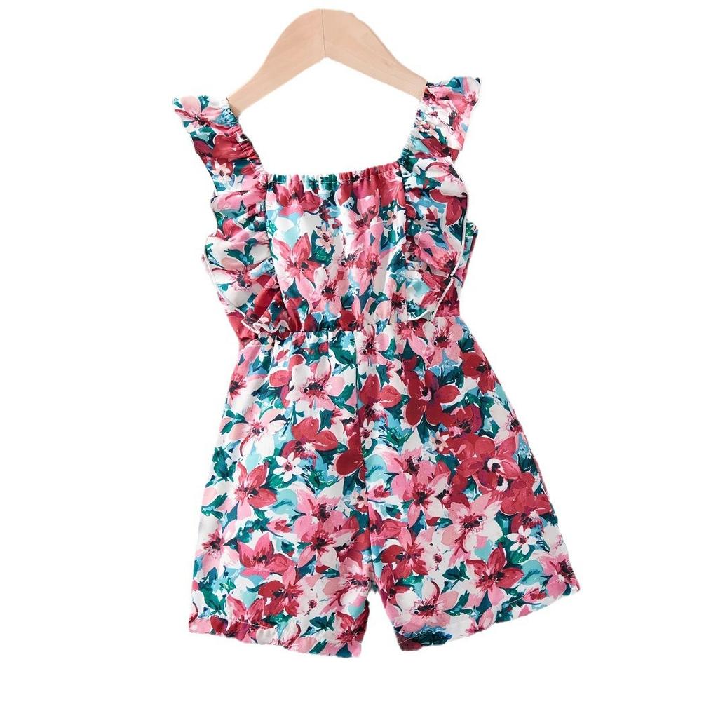 Kids Fashion Flower Print Romper Summer Girls Fashion Casual Romper