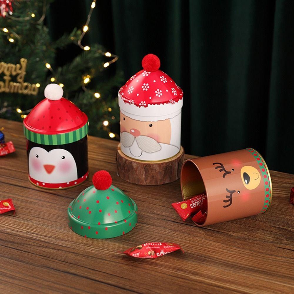 Santa Claus/Snowman/Penguin Christmas Hat Storage Tin Snack Candy Packaing Box Christmas Gifts
