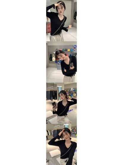 Dámský svetr úzkého střihu s žebrovaným pleteným límcem - Podzim/Zima Korejský styl