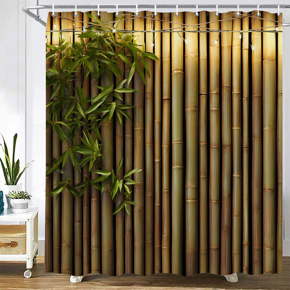 Green Plant Bamboo Shower Curtain Bath Curtain Polyester Fabric Leaves Printed Bathroom Curtains For Home Decoration Curtain