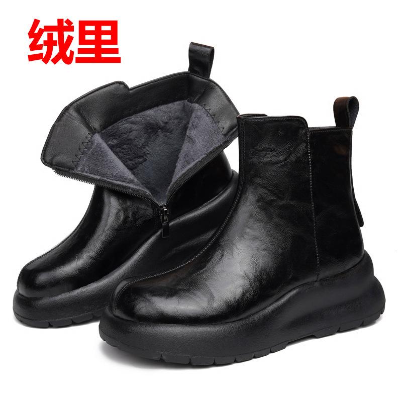 thick-soled women's cotton shoes muffin bottom autumn and winter new casual women's cotton boots casual British retro thickened wool small short boots