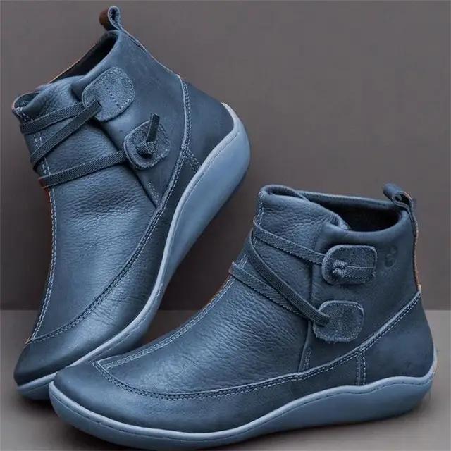 Women's Vintage Casual Short Ankle Boots Men Flat Snow Boots Shoes Vintage Booties Fashion Women Short Boot Leather