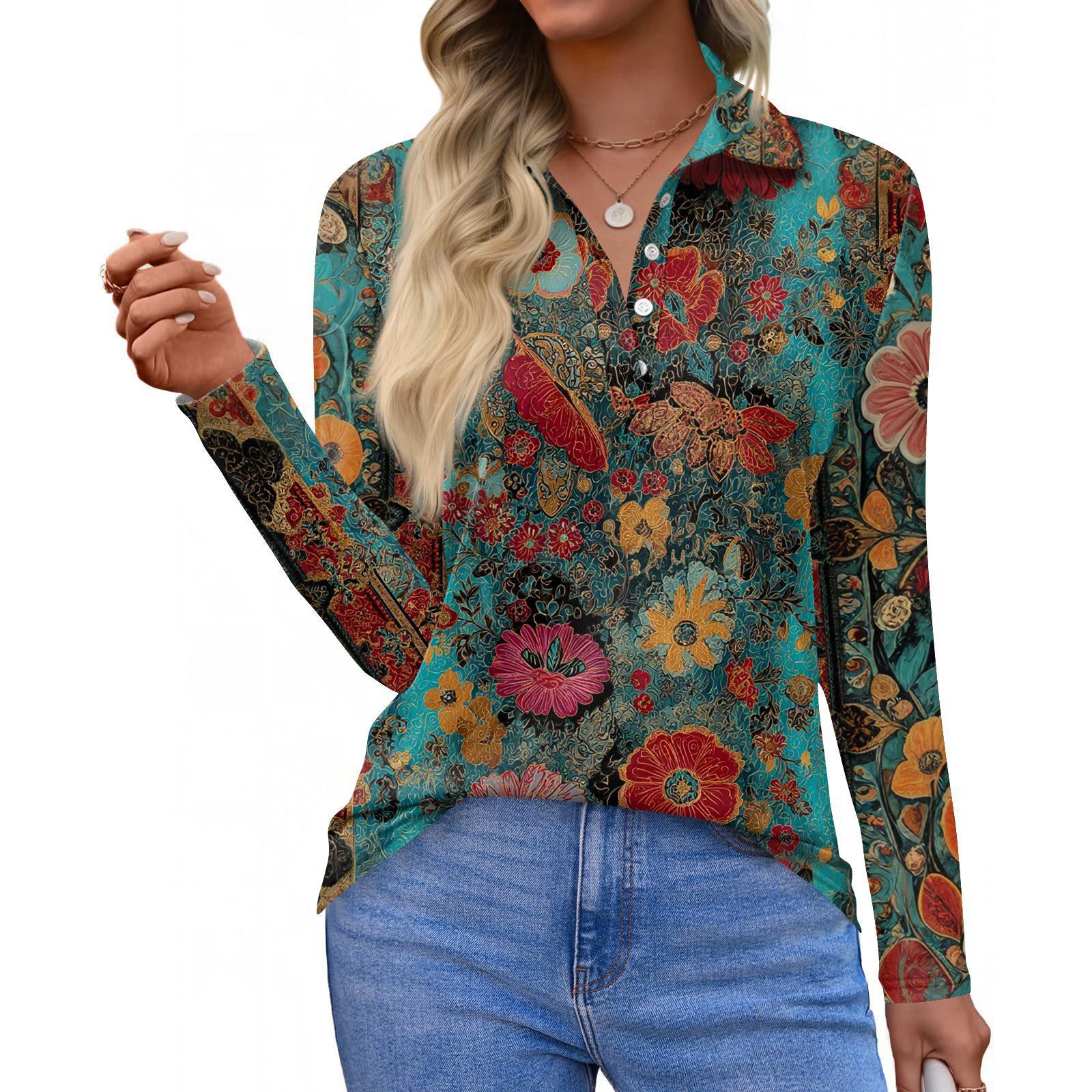 

Женская модная повседневная рубашка с короткими рукавами и принтом с лацканами, женские топы на пуговицах M циан