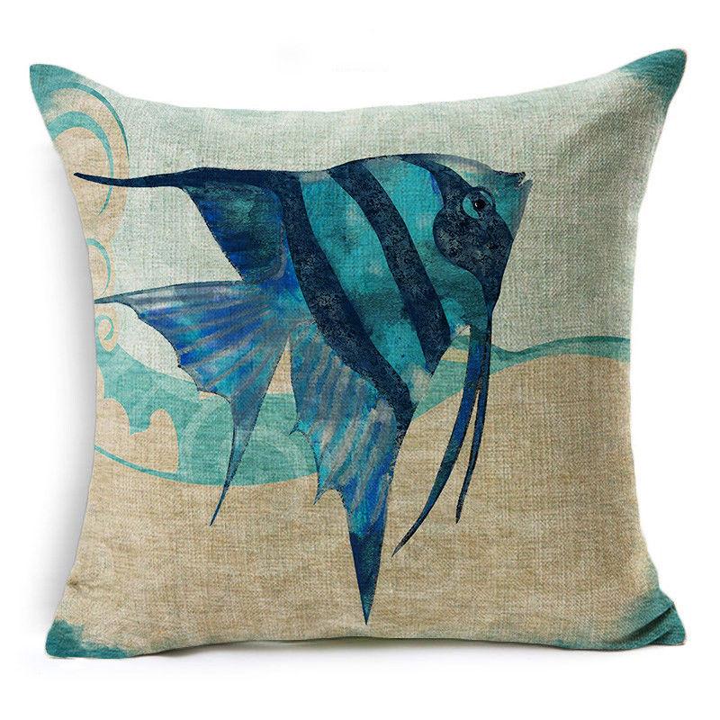 

Sea Blue 18 Animal Cotton Linen Sofa Pillow Case Cushion Cover Throw Decor Home #4 Ocean Angel Fish
