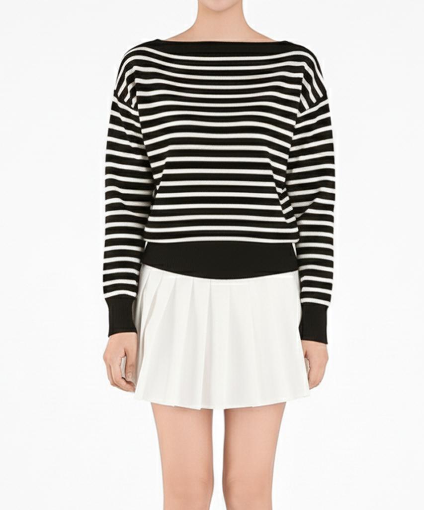 Keulleiseu Striped Boat Neck Knit_Ivory