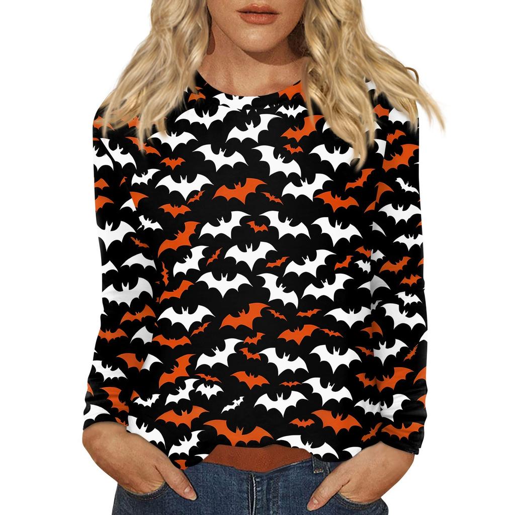 Damenmode Lässig Halloween Bedruckt Rundhals Langarm Pullover Top