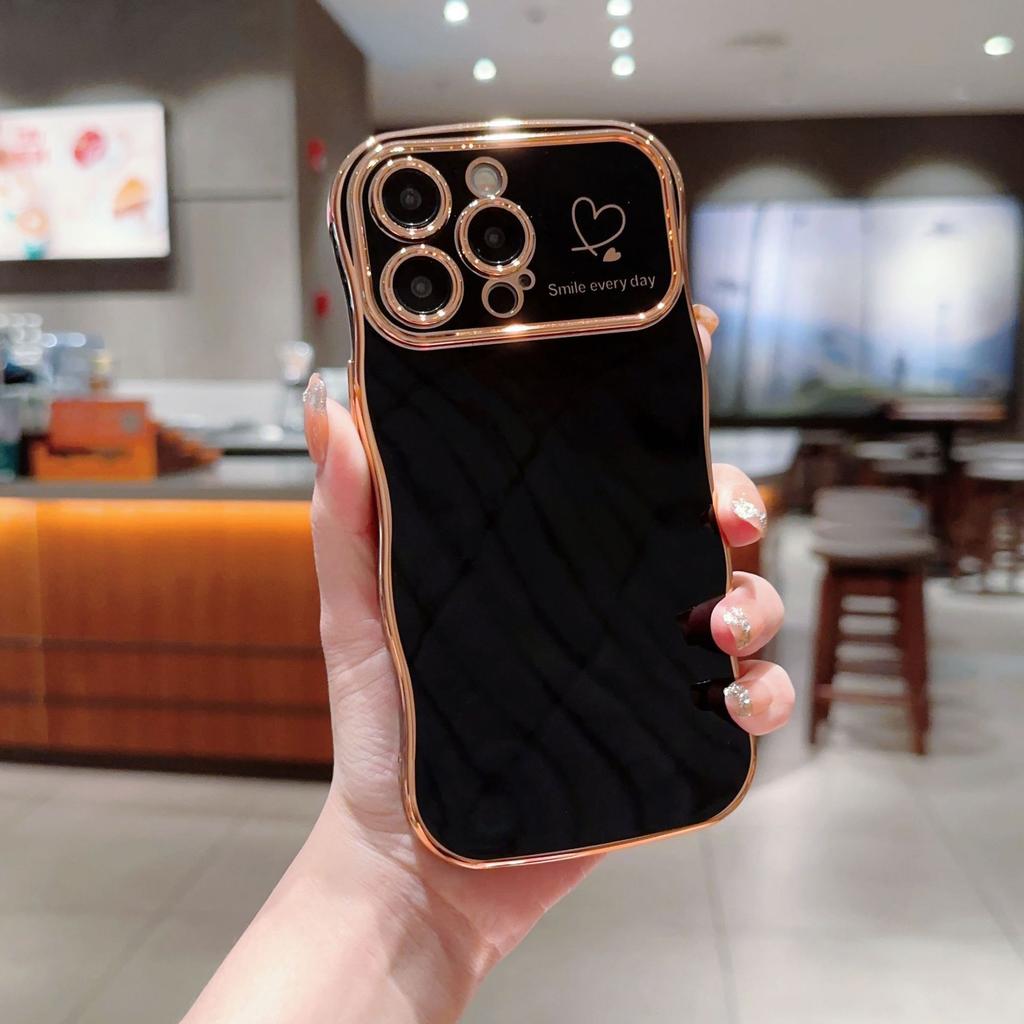 Electroplated side heart-shaped large window, iPhone 17 phone case, magnetic wave pattern, iPhone 16 Pro Max soft case 15