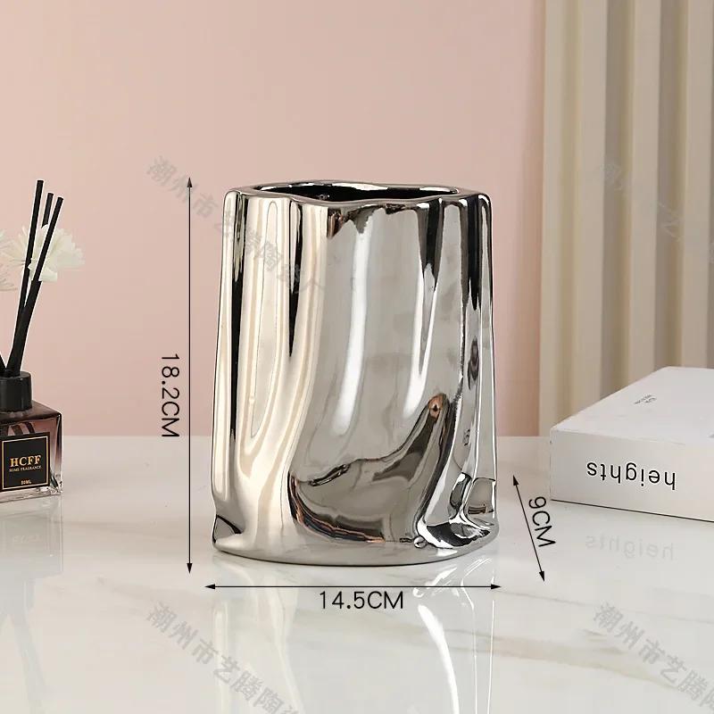 Electroplating Pocket Vase Tabletop Ceramic Flower Ware Creative Flower Arrangement Vase Living Room Aesthetic Decoration