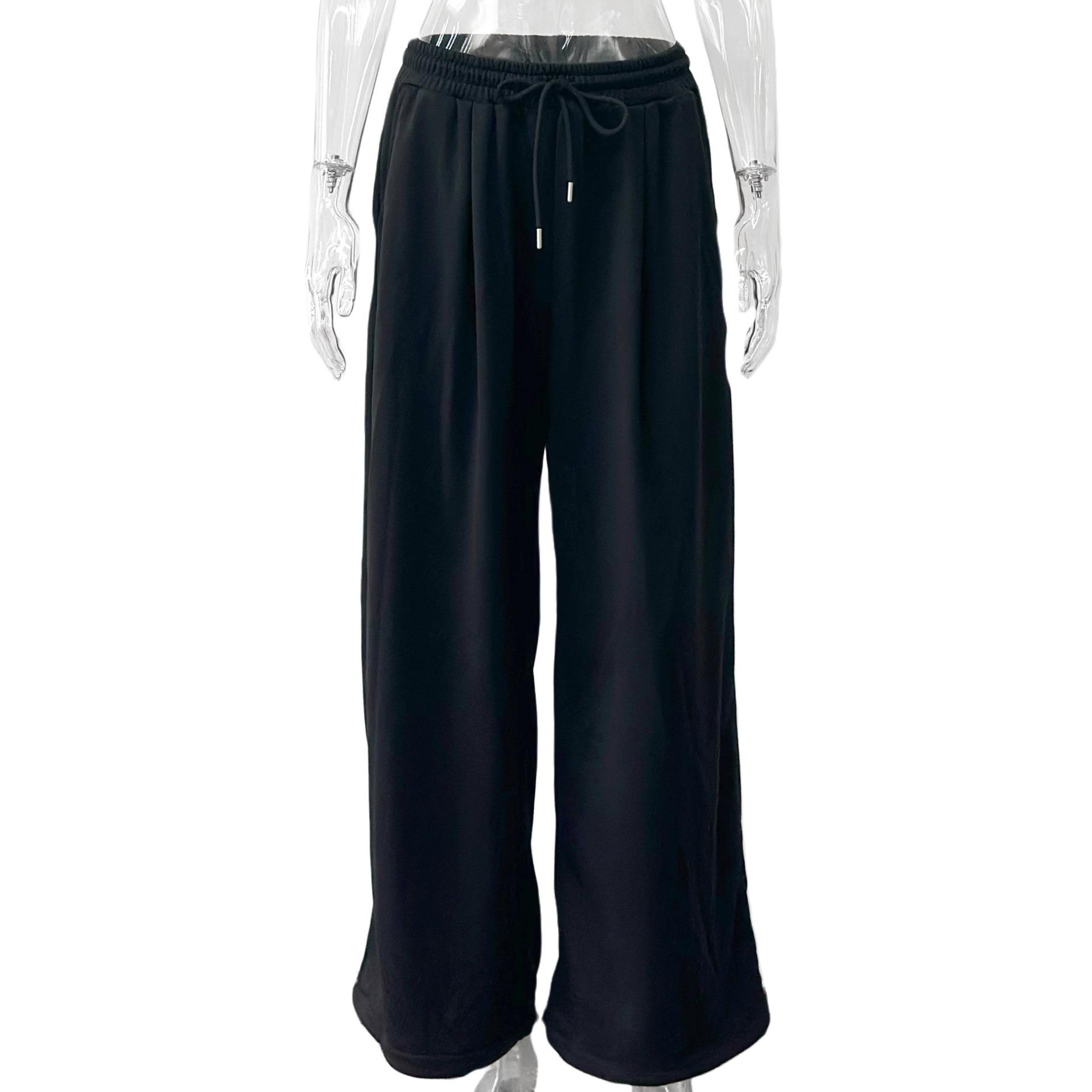 

Осень Зима Повседневные Свободные Длинные Спортивные Штаны с Высокой Посадкой и Кулиской для Женщин Новый Стиль с Регулируемыми Манжетами L чёрный