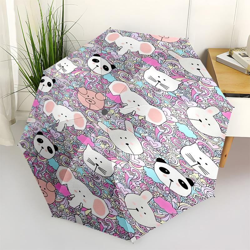 1pc Colorful Animal Pattern Umbrella with Plastic Handle, Suitable for All Seasons Outdoor PT382