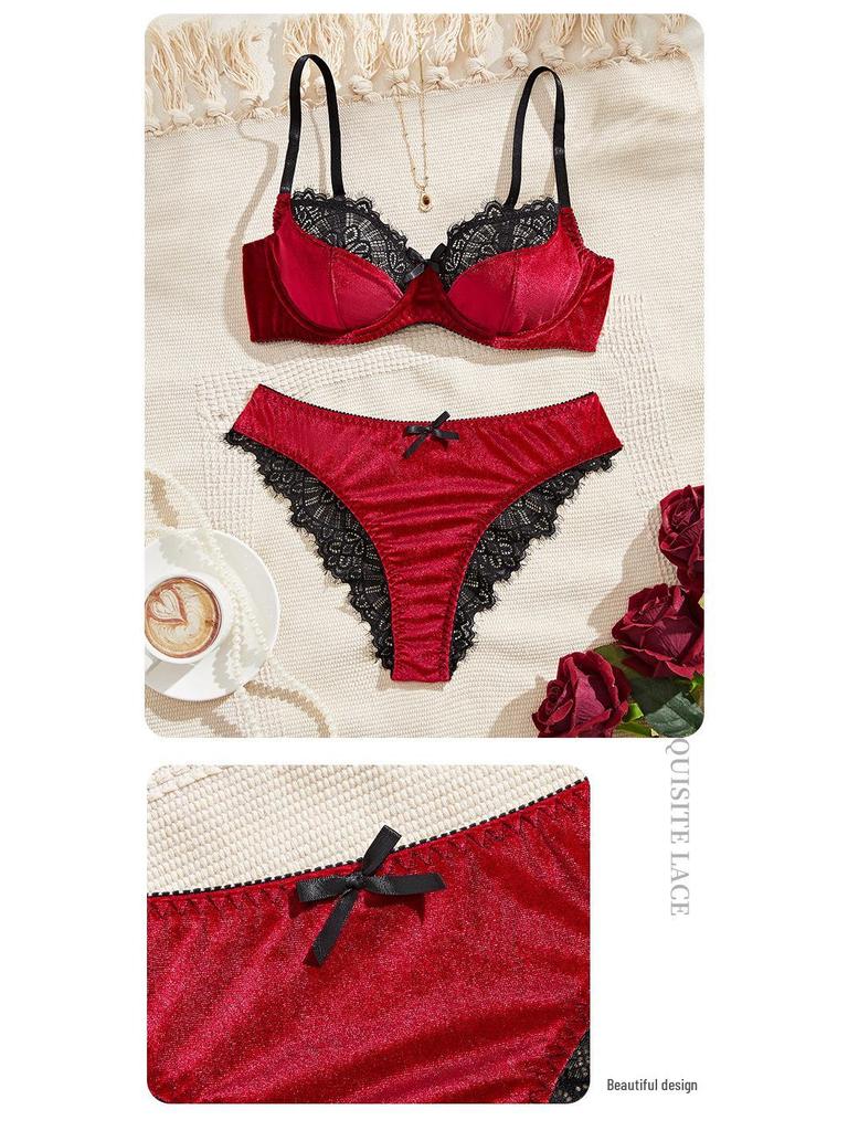 Set Reggiseno Sexy Europeo e Americano - Minimizzante per Seno Abbondante, Anti-Caduta, Ultra-Sottile Lingerie Francese Due Pezzi.