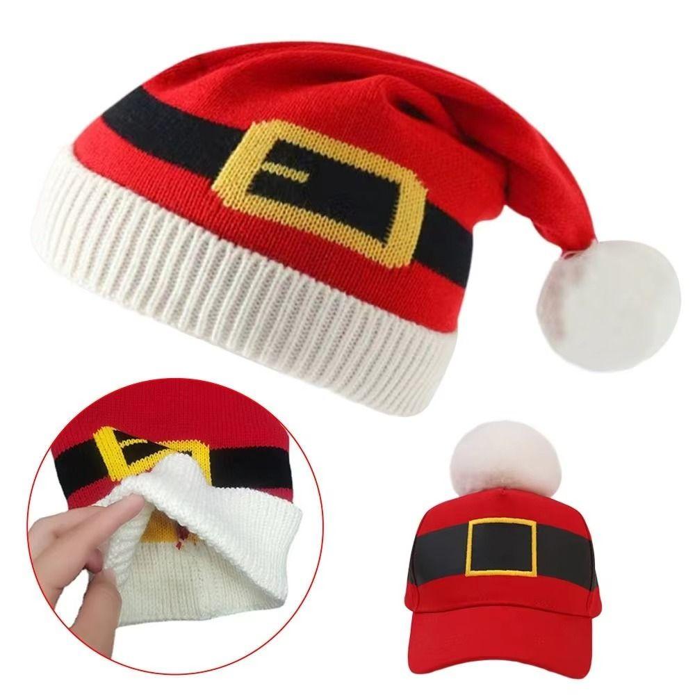 Red Knitted Christmas Hat Winter Warm Santa Claus Cap Women Men Knit Christmas Beanie Outdoor