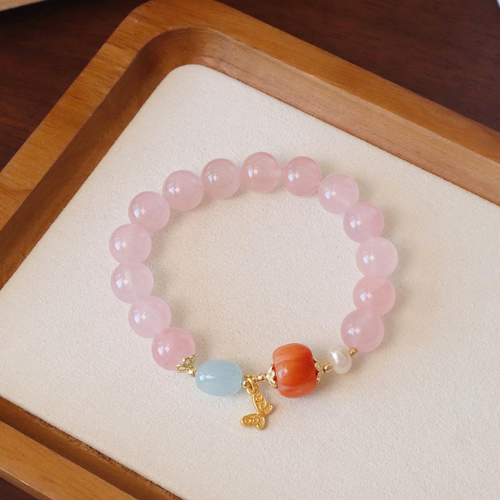 Natural Pink Quartz Crystal Bracelet for Women,fashion Design Amethyst Bracelet Powder Crystal Beaded Jewelry