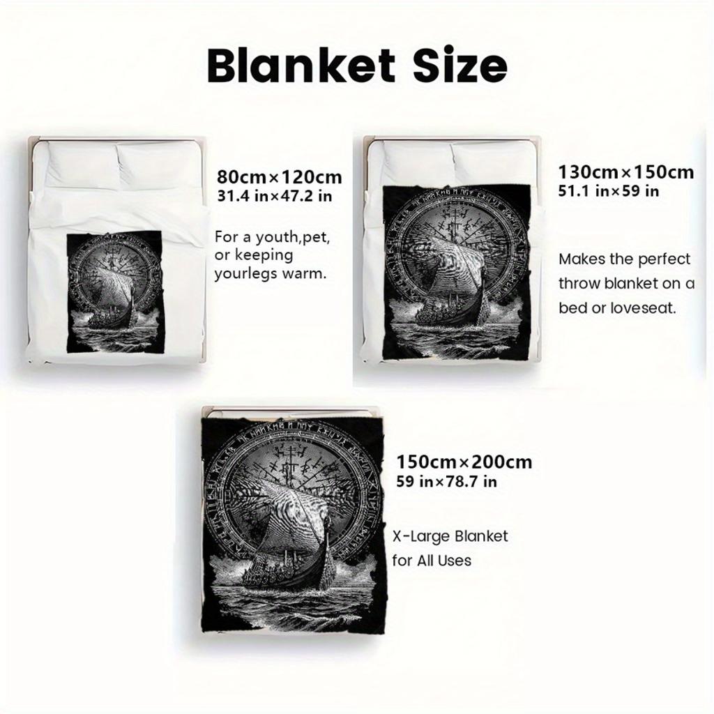 Custom Viking Ship Blanket Norse Compass Design Personalized Name Fleece Throw All Season Soft Warm Bedding Home Decor Gift